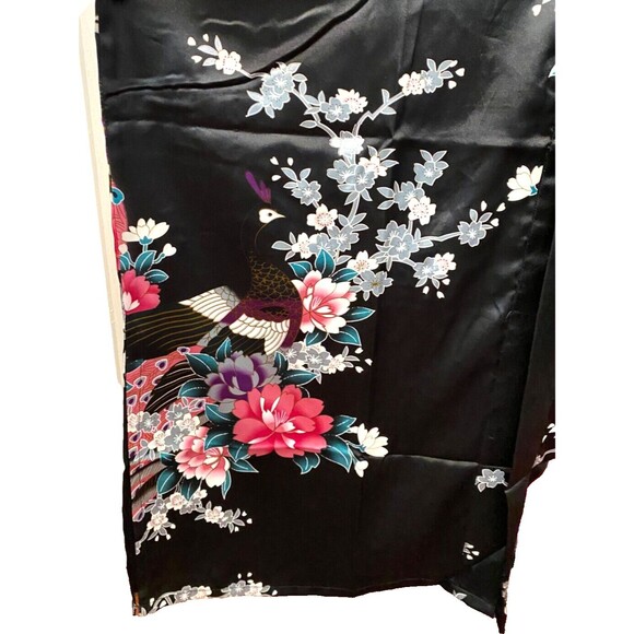 Vtg NWT BABEYOND Satin Kimono Robe Women's M/L Black Floral Peacock Y2K Boho - Picture 7 of 13